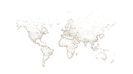 Poster Een wereldkaart die bestaat uit stippen op een witte achtergrond. Verbindingsconcept van mensen op aarde. Vector illustratie. © cofficevit