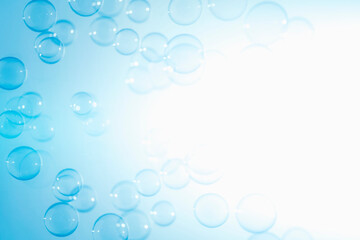 Abstract Beautiful Transparent Blue Soap Bubbles with A White Space. Soap Sud Bubbles Water	
