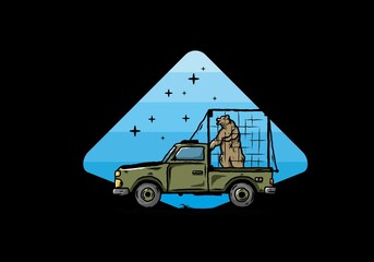 Big bear in cage on car illustration