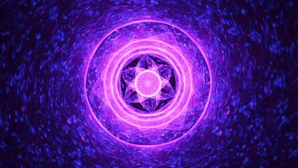 Crystalized purple flowering nucleus - seamless looping fractal spirals abstract background, relaxing meditative spiritual fusion, intricate kaleidoscope mandala, sacred colorful imagination geometry. - Powered by Adobe