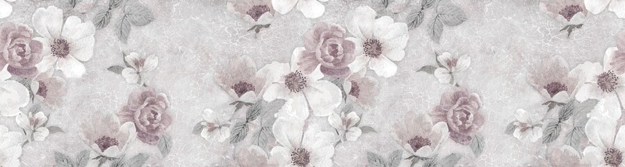 Panele Szklane  Pink Flowers on the old crackle wall background, wallpaper design
