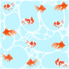 Naklejka premium 金魚をモチーフとしたパターン素材／Pattern material with a goldfish motif