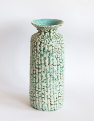 Mid-century modern pottery - vase with green crackled glaze