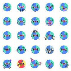 Earth planet character stickers collection. Earth day emoji. 