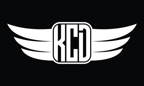 KCD three Letter Wings Flying Initial wing symbol minimalist creative concept flag icon professional logo design Vector template with abstract black and white tattoo
