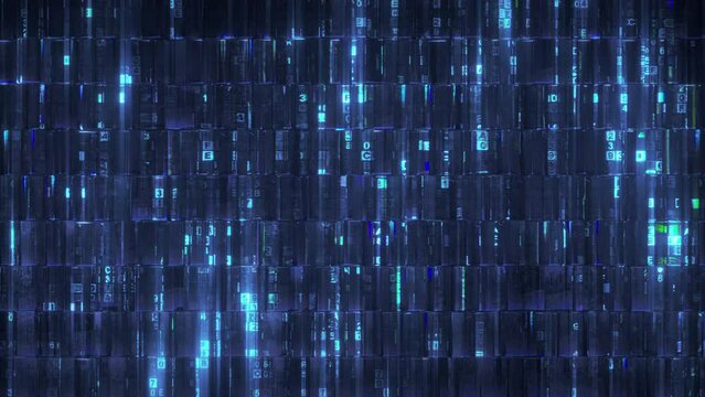 Blue computer code abstraction. Seamless loop 3D animation