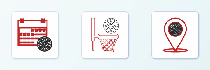 Set line Thoughts on a basketball, Basketball medal and backboard icon. Vector