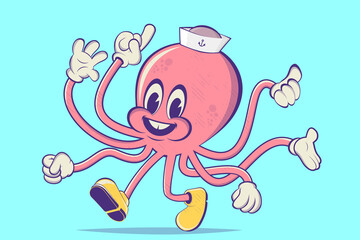 funny illustration of a retro cartoon octopus