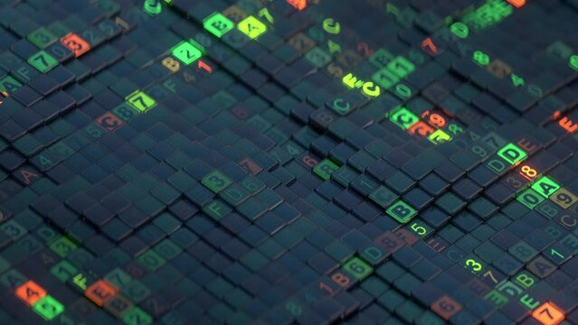 Digital code machine language visualization. Seamless loop 3D animation