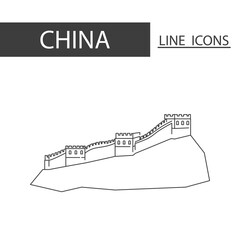 The Great wall China icon. Icons set of black thin line. Architecture, tradition and more is signature of China.