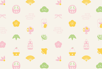 new years seamless pattern with Japanese traditional lucky charms for banners, greeting cards, flyers, social media wallpapers, etc.