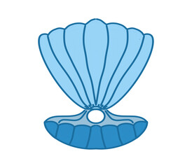 Shell, open shell of a clam with pearls, color illustration on a transparent background, for print and decoration