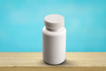 Medical vial with pills and empty label without text. Plastic Prescription.