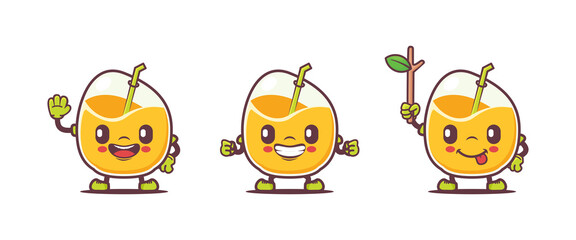 mango juice cartoon. fresh natural drink vector illustration, with different poses and expressions