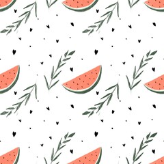 seamless pattern with leaves and watermelon 