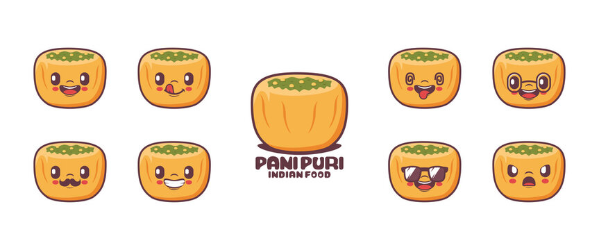 panipuri cartoon. traditional indian food vector illustration. icon, emoticons, cartoons