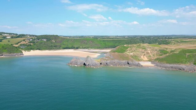 Three Cliffs Bay Swansea aerial view.