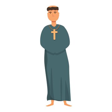 Monk pray icon cartoon vector. Priest man. Sage meditate