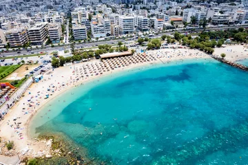 Poster Aerial view of the popular Kalamaki beach at the south riviera of Athens, Greece © moofushi