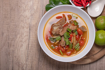 Tom Yum Pork Cartilage, spicy and sour Thai food. Popular.