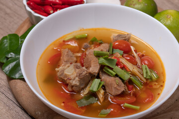 Tom Yum Pork Cartilage, spicy and sour Thai food. Popular.