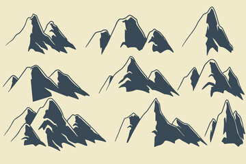 Fototapeta premium hand drawn natural decoration set of nine big mountain sketch illustration isolated on white background.
