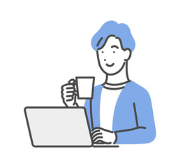 ノートパソコンの前でリラックスする男性