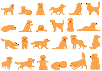 Fototapeta premium Golden retriever icons set cartoon vector. Dog labrador. Sit pose