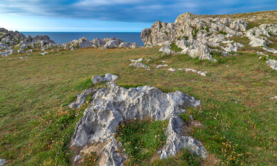 Rocky Coast, Pría Cliffs, Karst Formation, Bufones de Pría, Protrected Landscape of the Oriental Coast of Asturias, Llanes de Pría, Asturias, Spain, Europe