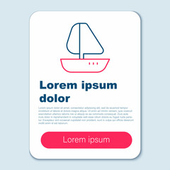 Line Yacht sailboat or sailing ship icon isolated on grey background. Sail boat marine cruise travel. Colorful outline concept. Vector