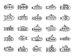 Submarine icons set outline vector. Periscope guard