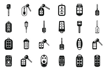 Smart car key icons set simple vector. Driver mobile