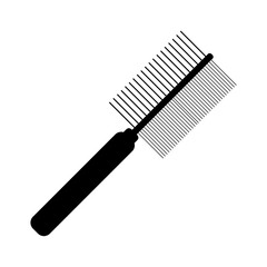 Black comb icon. The silhouette of a round comb brush with teeth of different thicknesses for hair styling. Vector illustration isolated on a white background for design and web.
