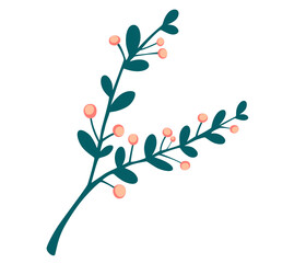 Branch with berries. Plant. For cooking, cosmetic package design, medicinal herb, treating, half care, prints. Vector cartoon illustration.