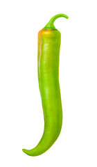 Spicy green pepper cutted with clipping path on a white background without a shadow. The concept of hot seasoning and fresh food ingredient