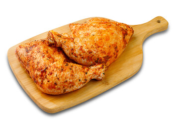 Legs marinated on the cutting board on a white background