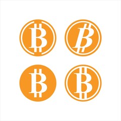 set bitcoin vector illustration logo design. Crypto currency BTC Bitcoin on blockchain technology sign sticker for web and print.