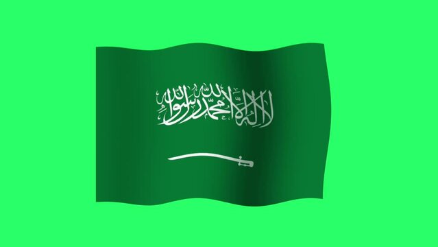 Animation Saudi Arabia flag isolate on green background.