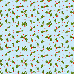 Seamless background pattern with holly leaves