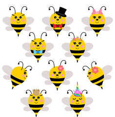 Set of cute happy bees