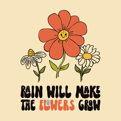 Retro 70s hippie flowers illustratoin. Psychedelic groovy style