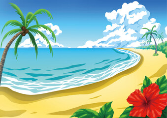 Fototapeta na wymiar beach vector illustration with palm trees