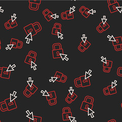 Line Lock icon isolated seamless pattern on black background. Padlock sign. Security, safety, protection, privacy concept. Vector