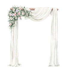 Wedding arch watercolor illustration. Hand painted drawing. Modern art design. Summer party decoration.