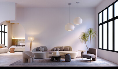 3d rendering,3d illustration, Interior Scene and  Mockup,Living room modern interior with white wall sofa.