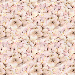 Watercolor hydrangea illustration pattern for fabric design. Decorative textile seamless pattern. Nature background. Elegant autumn design. Beautiful wallpaper. Vintage graphic.