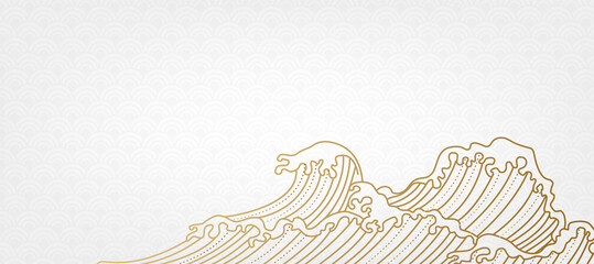 Vector Japanese style . Big rushing sea or ocean waves design.
