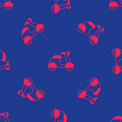 Red Scooter icon isolated seamless pattern on blue background. Vector