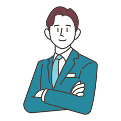 Male businessperson smiling with arms crossed [Vector illustration].
