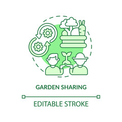 Garden sharing green concept icon. Urban horticulture sharing. Gardening type abstract idea thin line illustration. Isolated outline drawing. Editable stroke. Arial, Myriad Pro-Bold fonts used